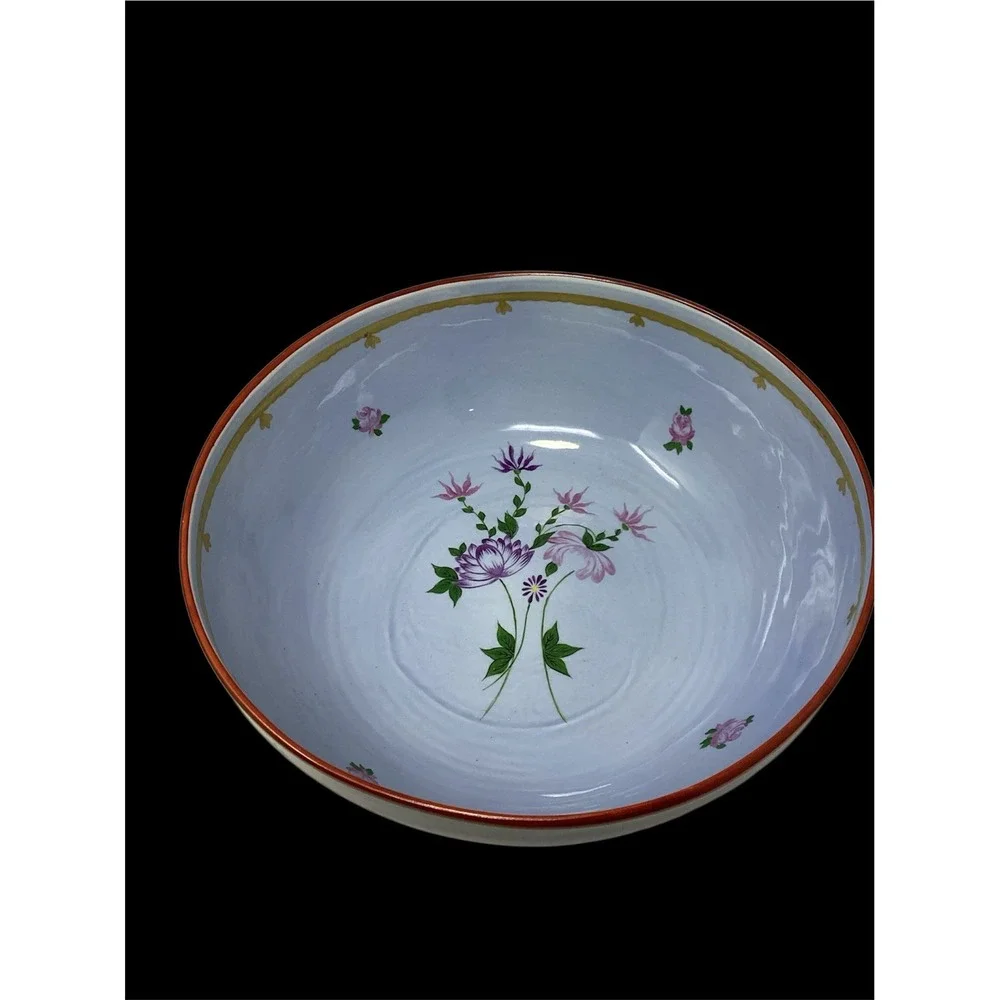 Vtg Agostinelli Round Lg Porcelain Bowl Imported Marbro Lamps Floral Italy 11